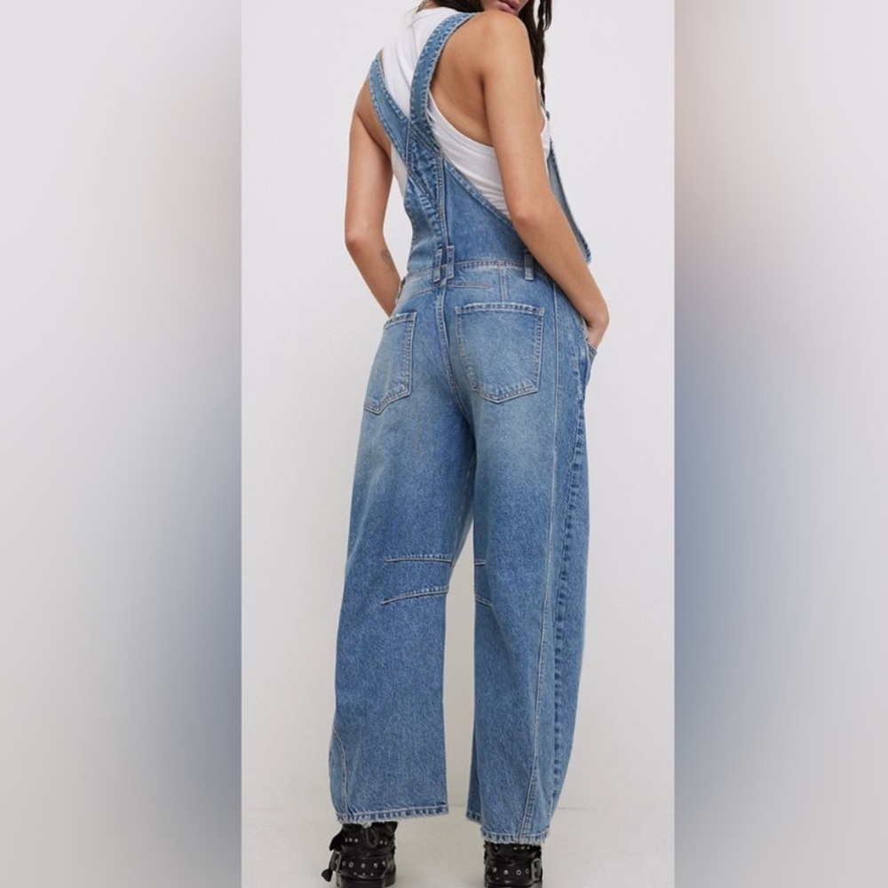 We The Free Good Luck Denim Square Neck Barrel Leg Overalls, SIZE MEDIUM - Picture 2 of 10